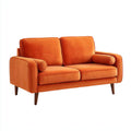 Sofás 2 plazas de terciopelo 160x82x84cm naranja-marrón para salón - diseño moderno con patas de madera