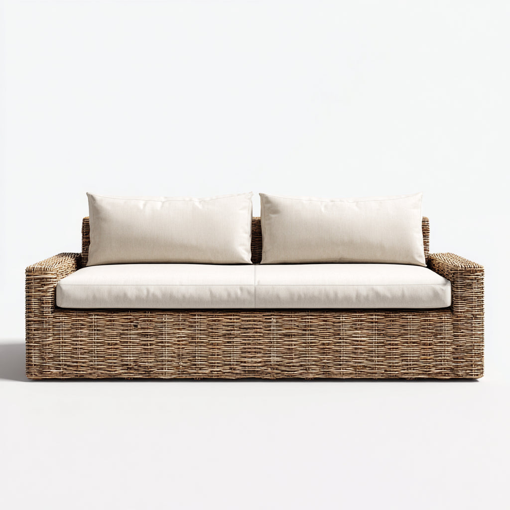 Sofás de exterior de ratán 200x82x78 cm - marrón-beige - diseño natural para jardín