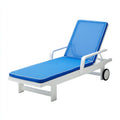 Tumbonas de resina 190x70x92cm azul-blanco para jardín - diseño reclinable con ruedas