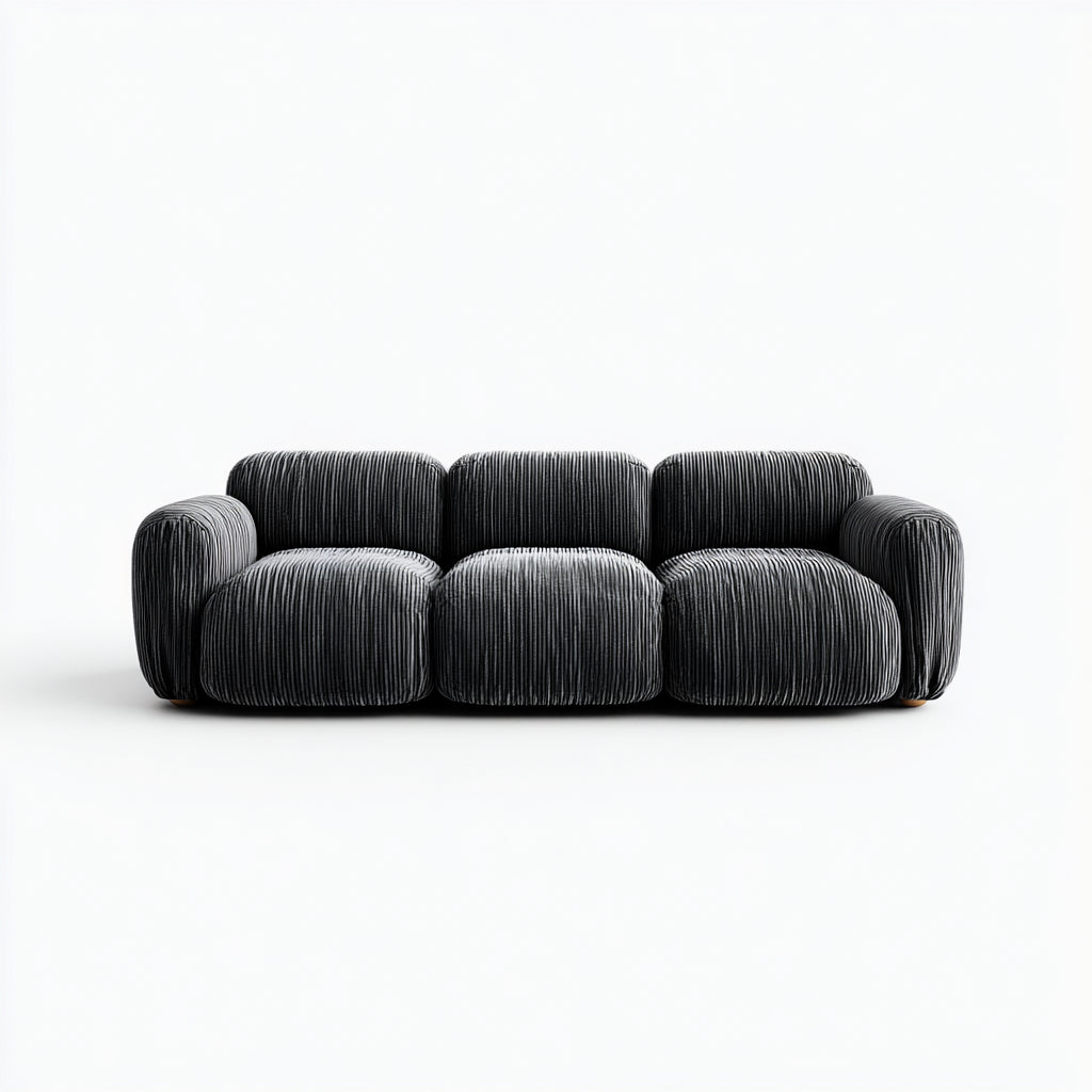 Sofás 3 plazas tela acanalada 215x95x80 cm gris oscuro diseño contemporáneo