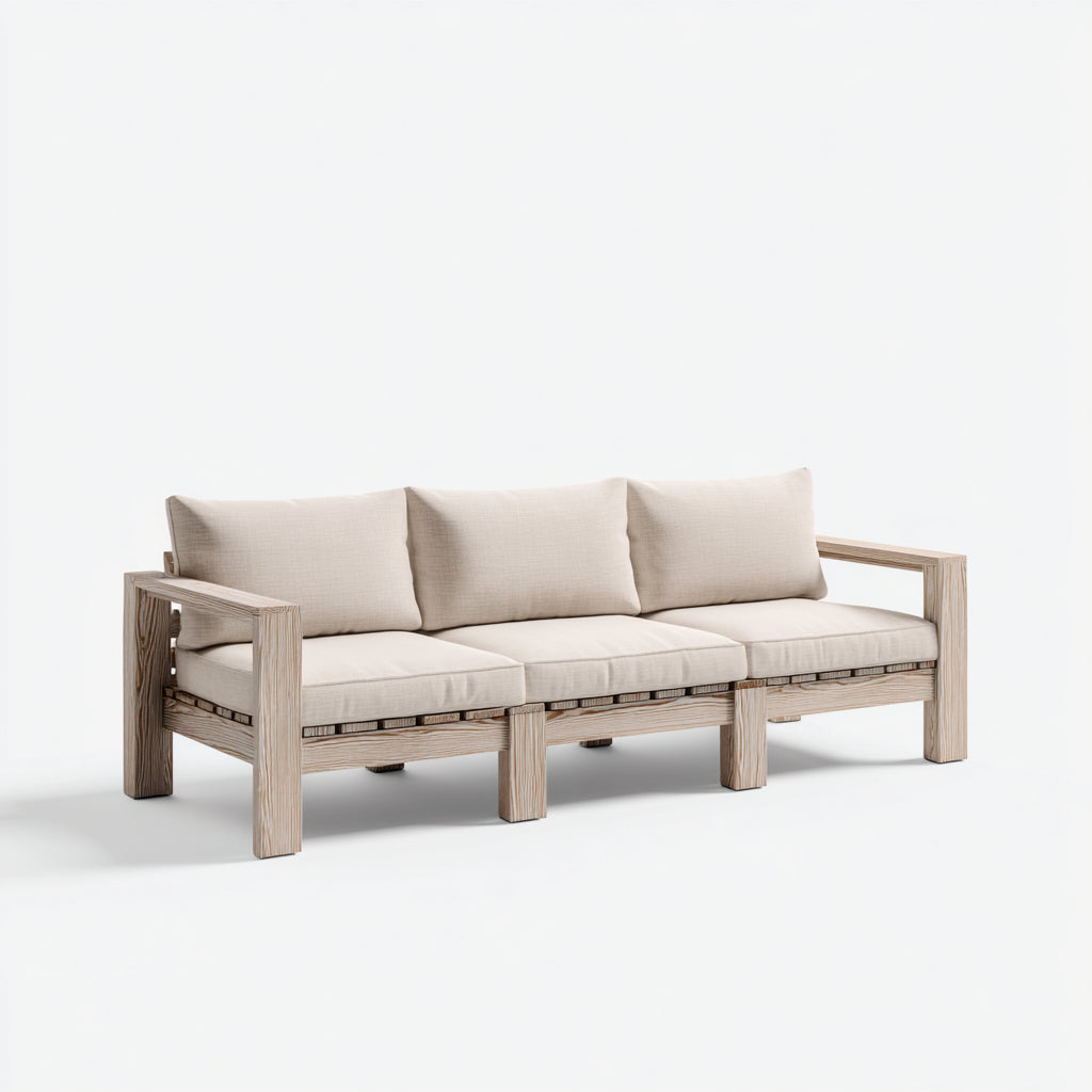 Sofás de exterior 210x78x76 cm - madera clara y cojines beige - diseño moderno para jardín