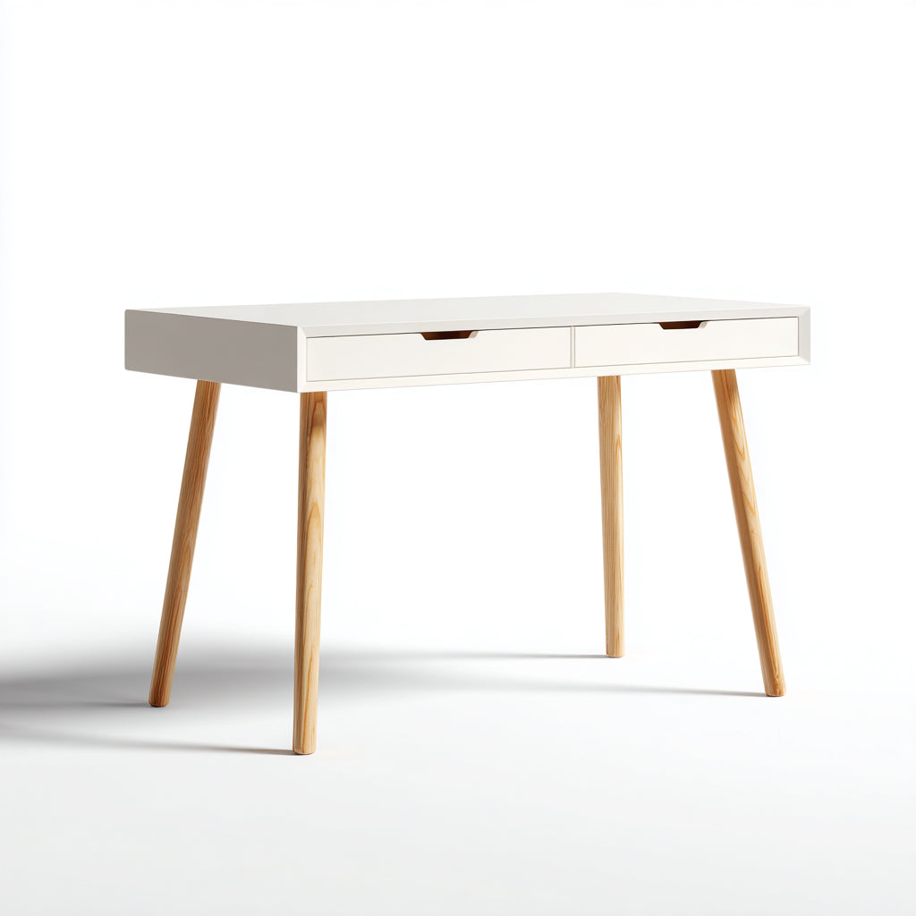 Mesas de oficina de madera 115x55x76 cm - blanco y natural con 2 cajones - diseño moderno para estudio y despacho