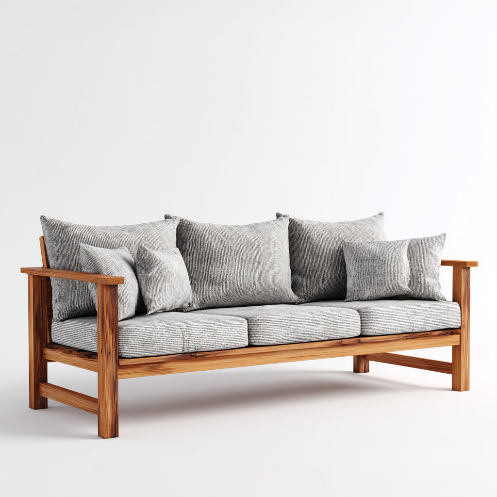 Sofás de exterior de madera 220x80x78cm - natural-gris - para jardín diseño moderno