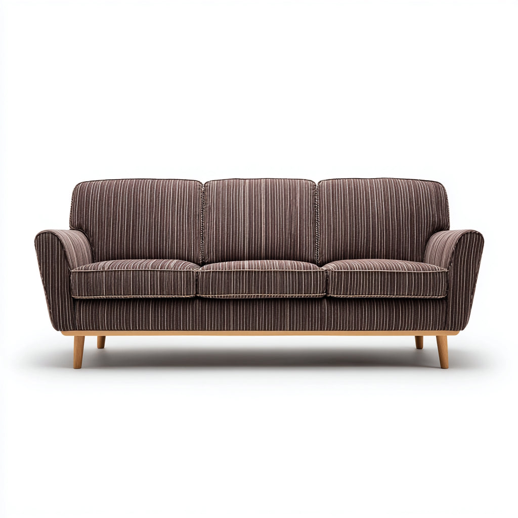 Sofás 3 plazas tela 215x86x82 cm marrón para salón estilo retro