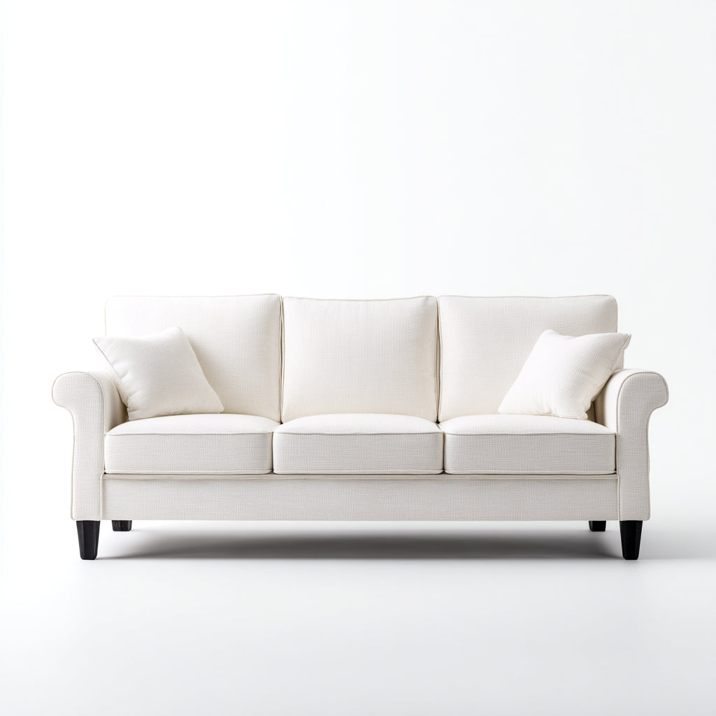 Sofás 3 plazas tela 205x90x88 cm blanco diseño clásico