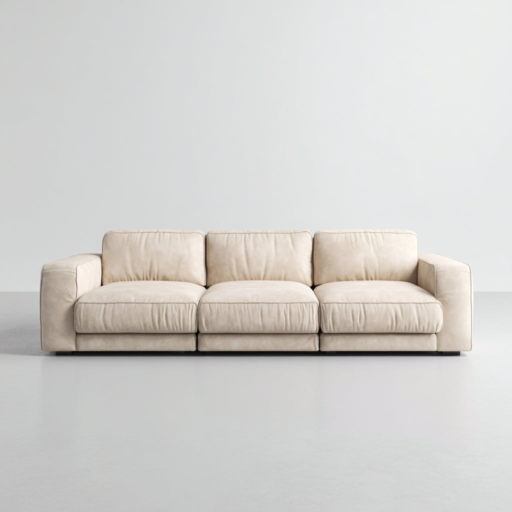 Sofás 3 plazas piel sintética 240x95x82 cm beige para salón estilo moderno