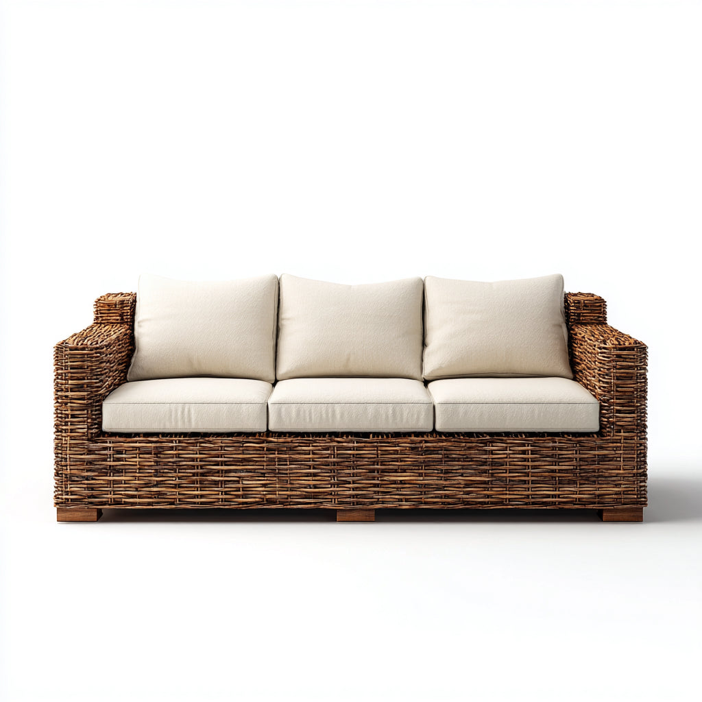 Sofás de exterior de ratán 220x82x78 cm - marrón-beige - diseño natural para jardín