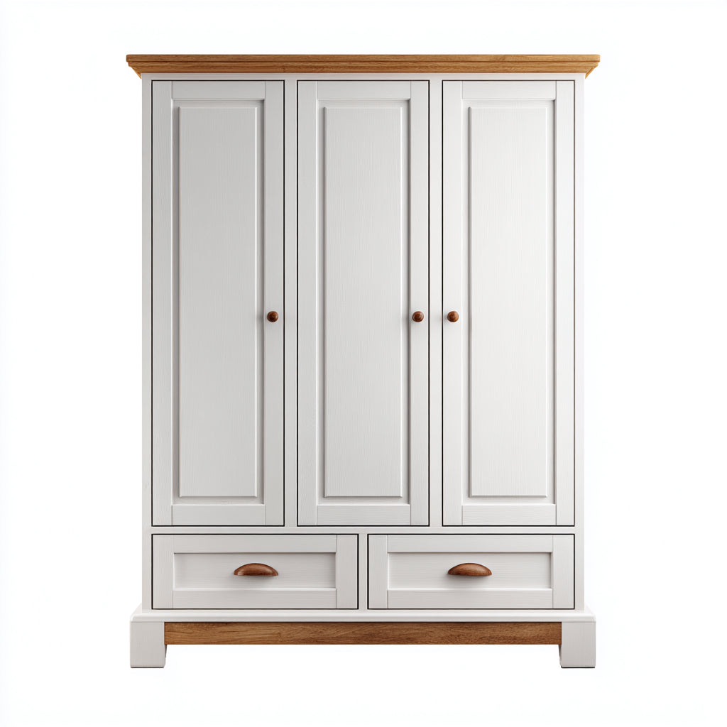 Armarios de madera 135x55x185 cm - blanco-natural - para dormitorio diseño clásico