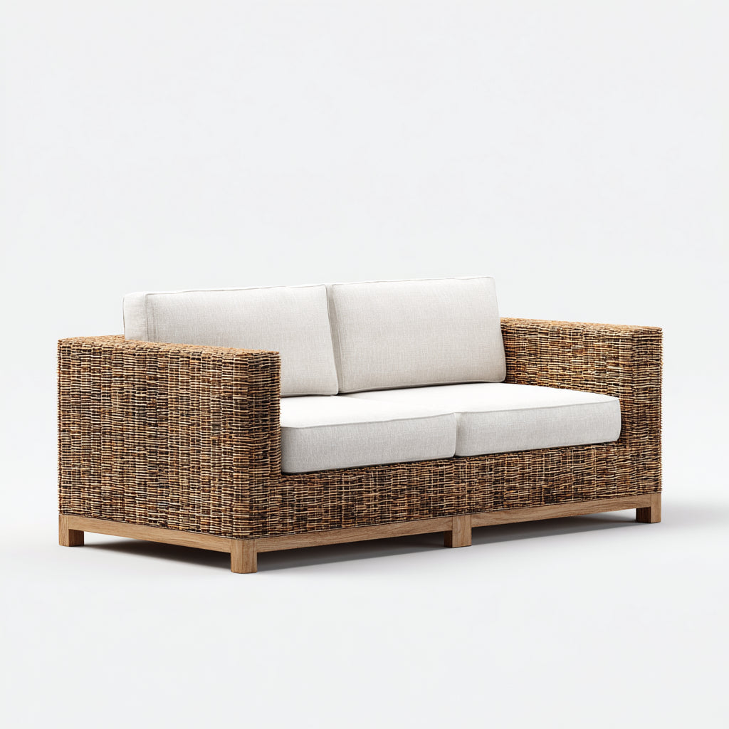Sofás de exterior 180x78x72 cm - ratán marrón y cojines beige - diseño natural para jardín