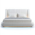 Camas dobles tapizada 210x180x110 cm blanco diseño moderno con luz LED integrada