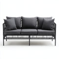 Sofás de exterior de metal y ratán 200x80x78 cm - negro-gris - diseño moderno para jardín