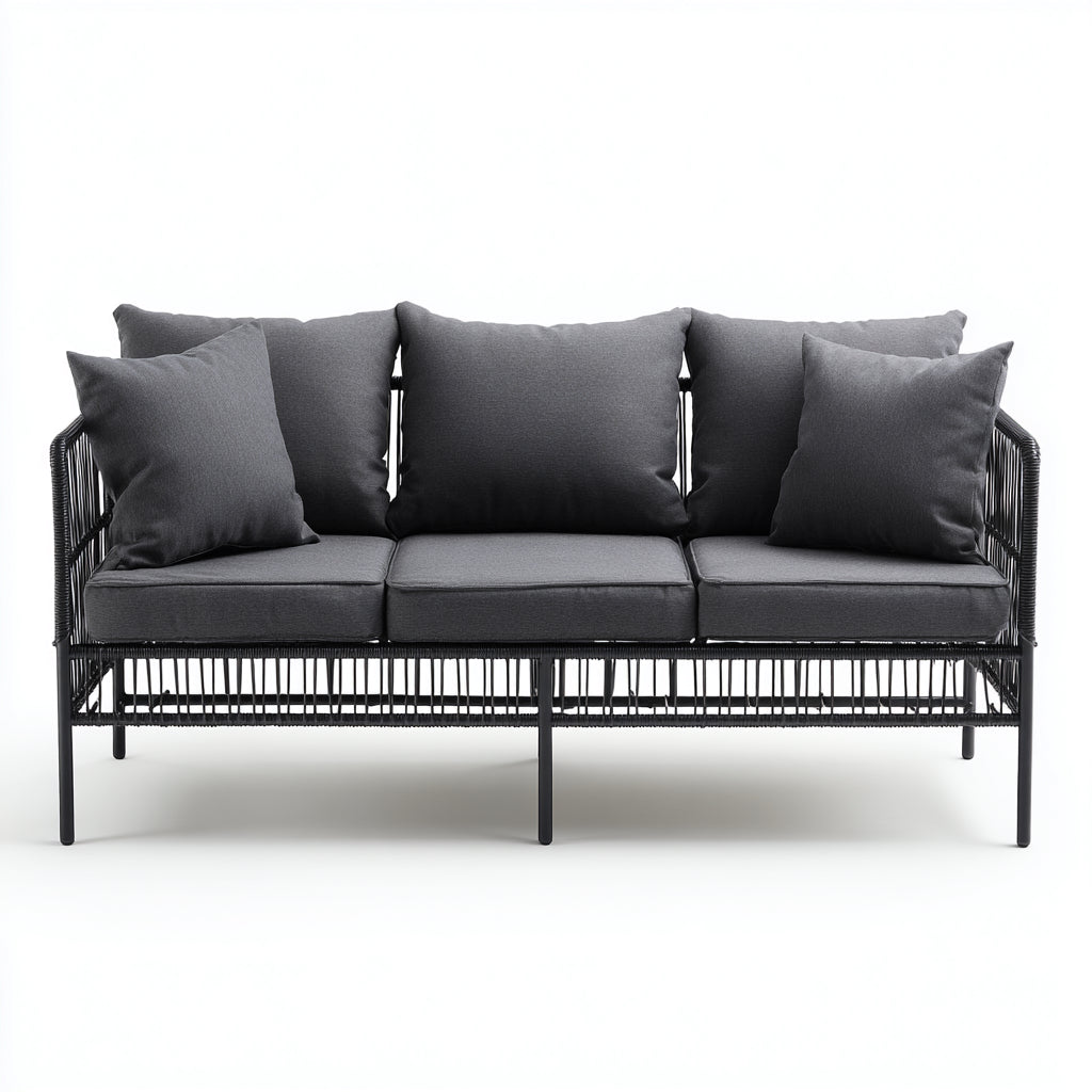 Sofás de exterior de metal y ratán 200x80x78 cm - negro-gris - diseño moderno para jardín