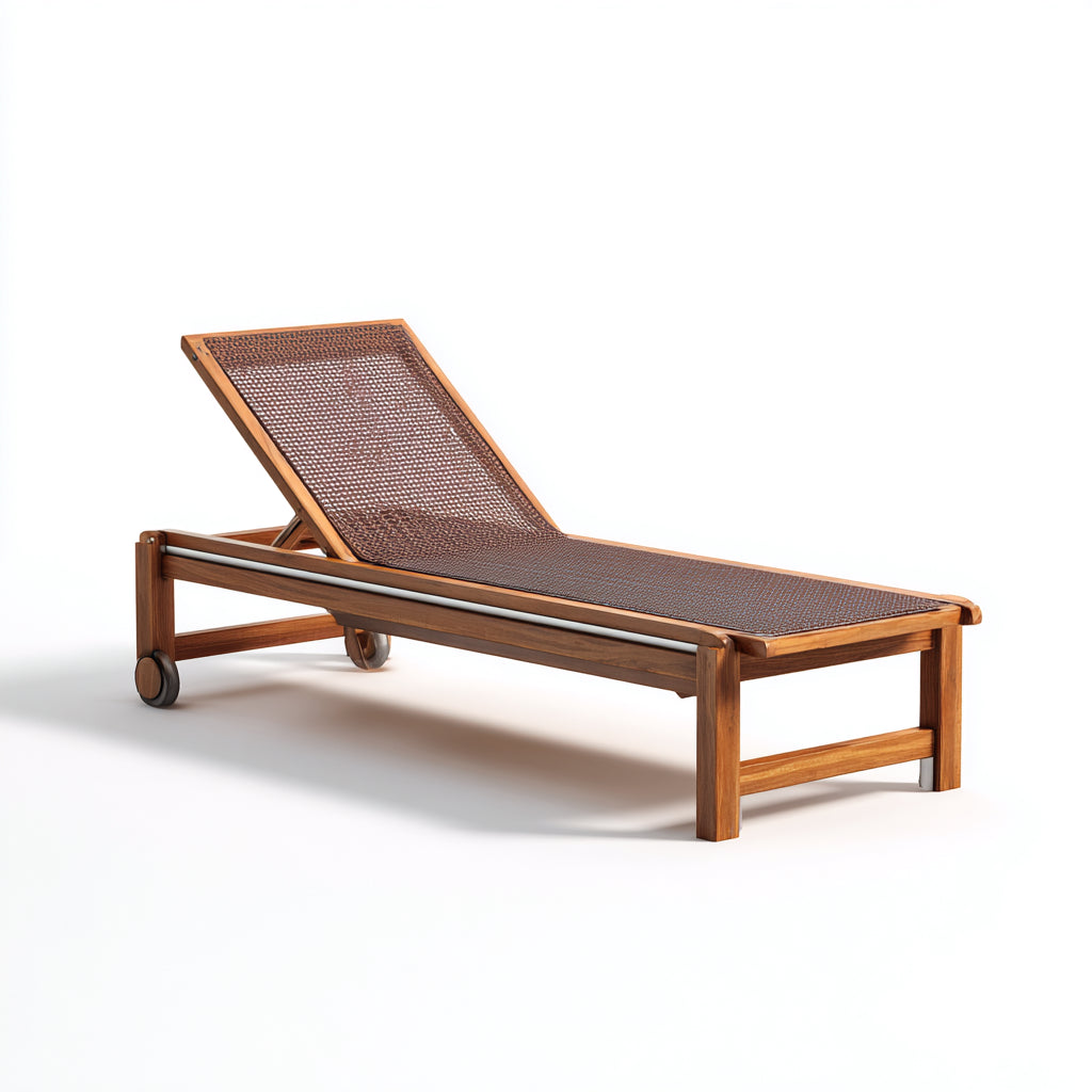 Tumbonas madera y textil 205x68x82 cm natural-marrón con ruedas para exterior estilo clásico