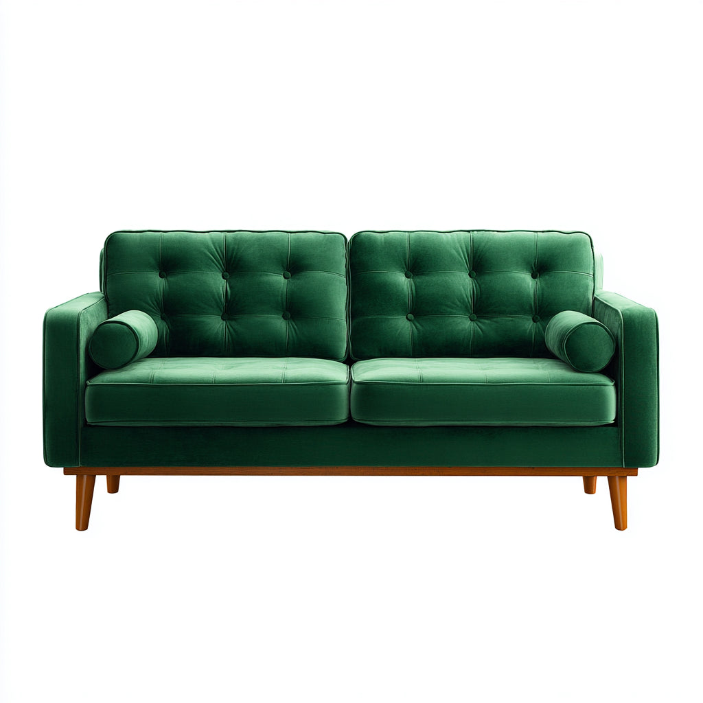 Sofás 2 plazas de tela 160x80x82cm - verde-natural - para salón diseño retro