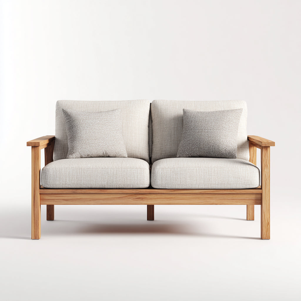 Sofás de exterior 160x76x74 cm - madera marrón y cojines beige - diseño natural para terraza