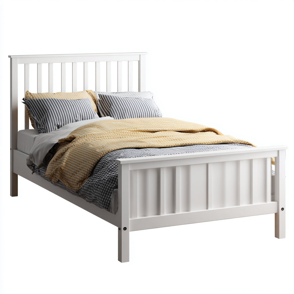 Camas dobles de madera 200x140x105 cm - blanco - diseño clásico para dormitorio