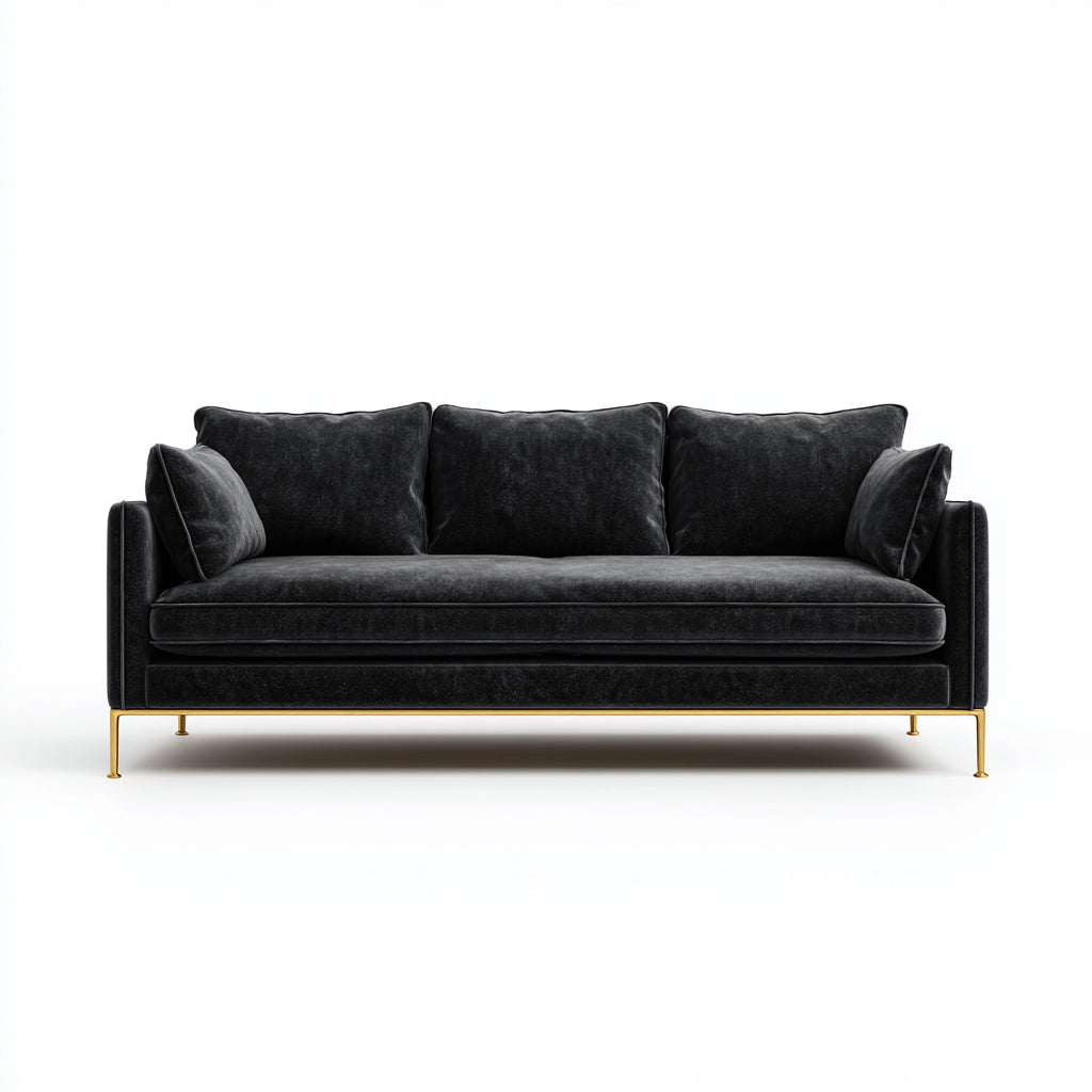 Sofás 2 plazas terciopelo 200x88x82 cm negro para salón estilo moderno