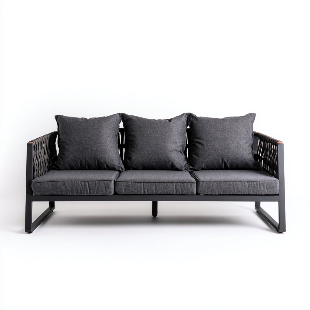 Sofás de exterior metal y cuerda 190x80x78 cm gris-negro diseño moderno