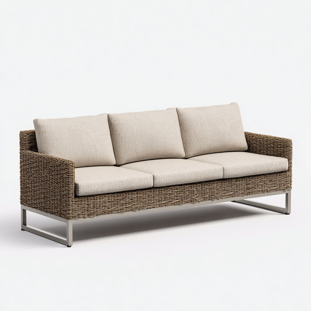 Sofás de exterior ratán y tela 210x80x78 cm marrón-beige diseño moderno