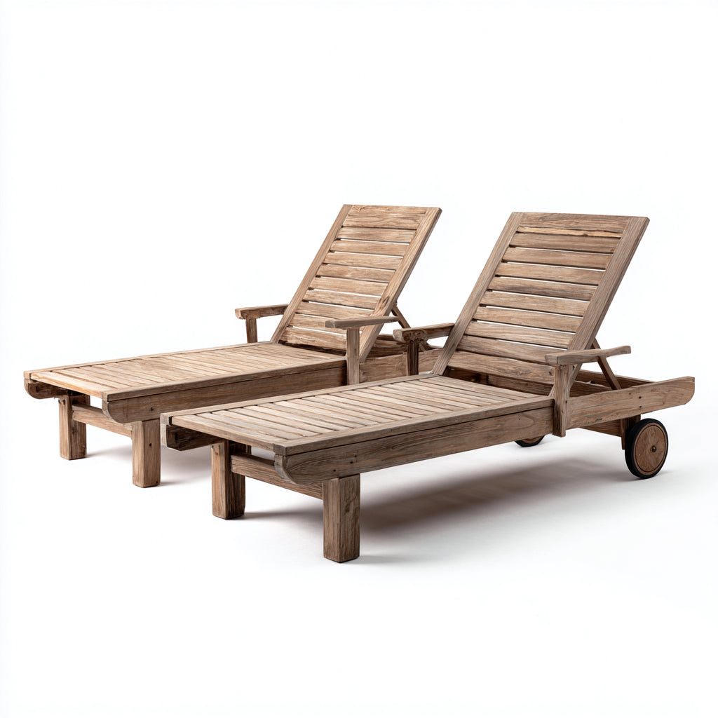 Tumbonas de madera 195x68x88cm - natural - para jardín diseño reclinable