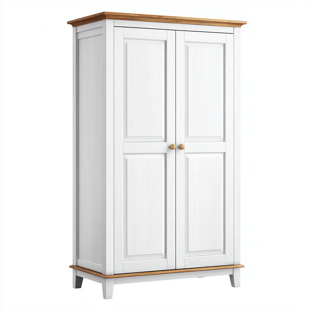 Armarios de madera 105x55x190 cm - blanco y natural con 2 puertas - diseño rústico para dormitorio