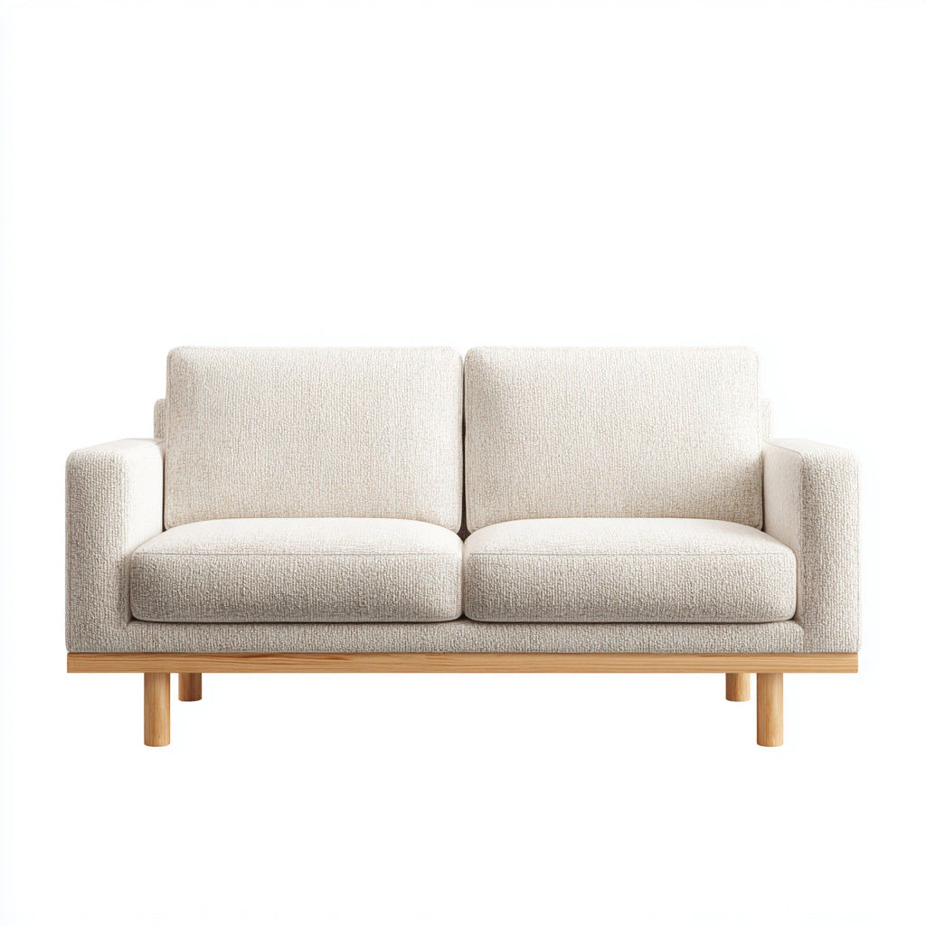 Sofás 2 plazas de tela bouclé 168x84x82cm beige-natural para salón - diseño moderno con base de madera