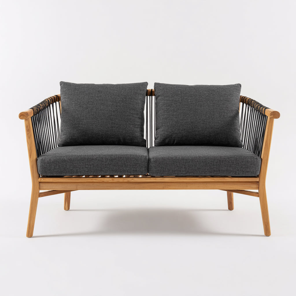 Sofás de exterior de madera y cuerda 145x75x78cm - natural-gris-negro - para jardín diseño moderno