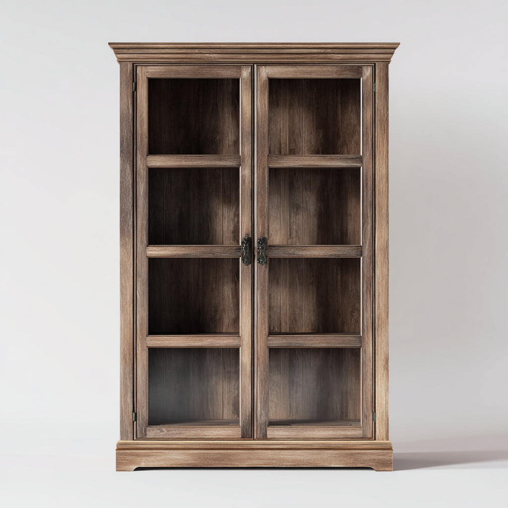 Estanterías madera y vidrio 105x38x185 cm marrón para salón estilo clásico