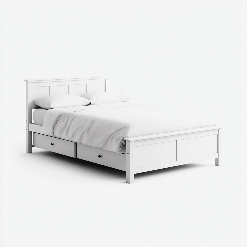 Camas dobles madera 210x160x105 cm blanco con almacenamiento estilo clásico