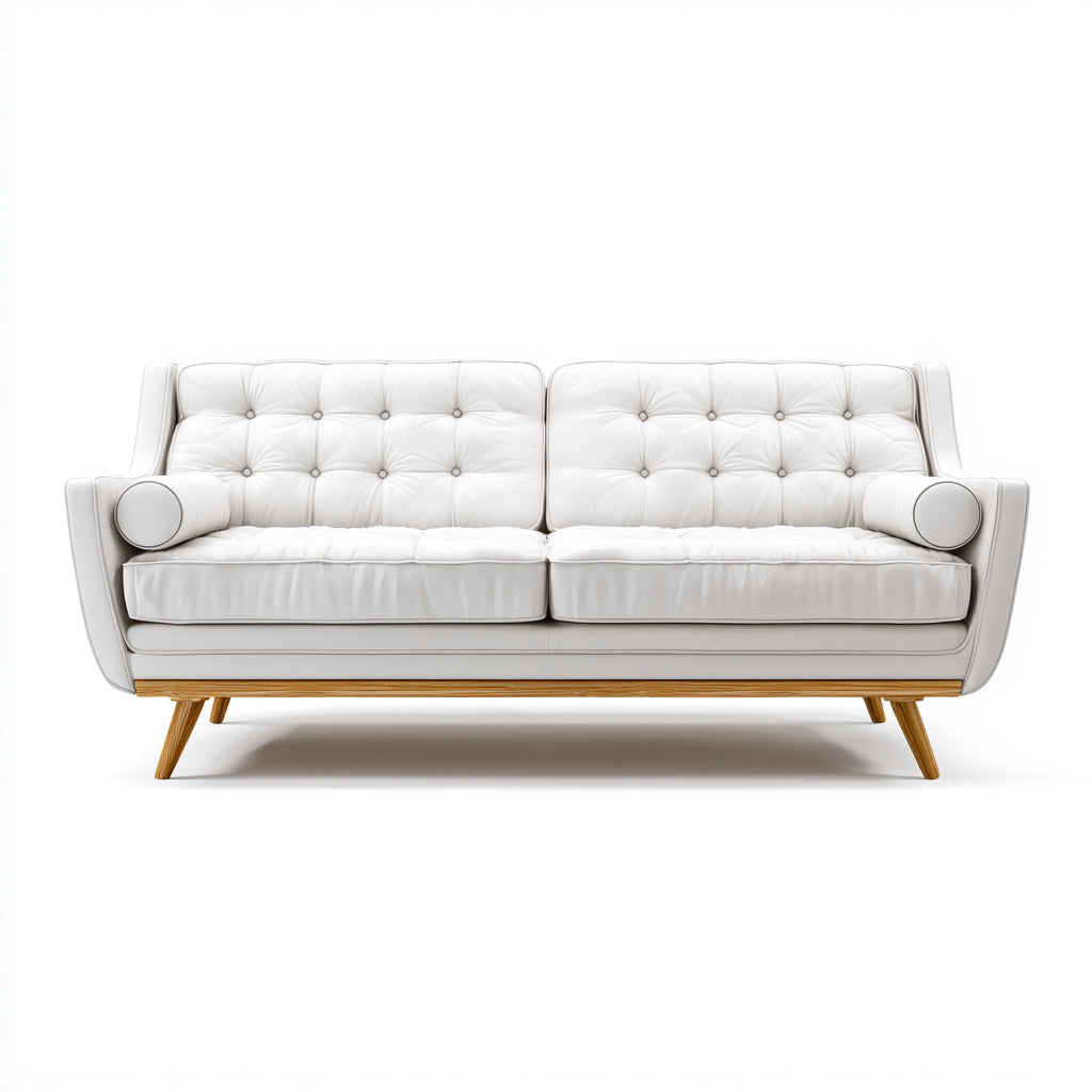 Sofás 2 plazas de piel sintética 178x84x82cm blanco-natural para salón - diseño capitoné con patas de madera