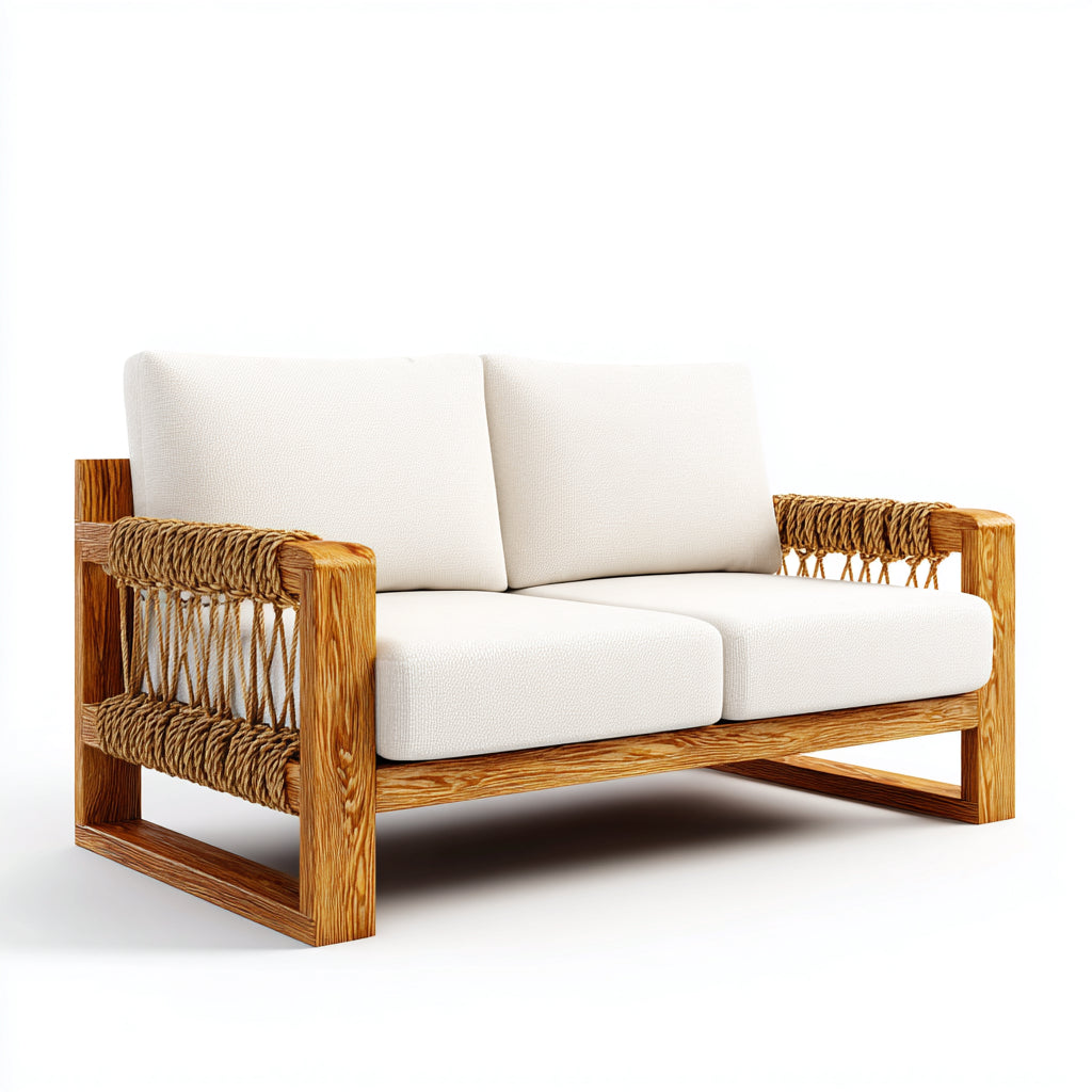 Sofás de exterior de madera y cuerda 160x78x76 cm - marrón-beige - diseño natural para jardín
