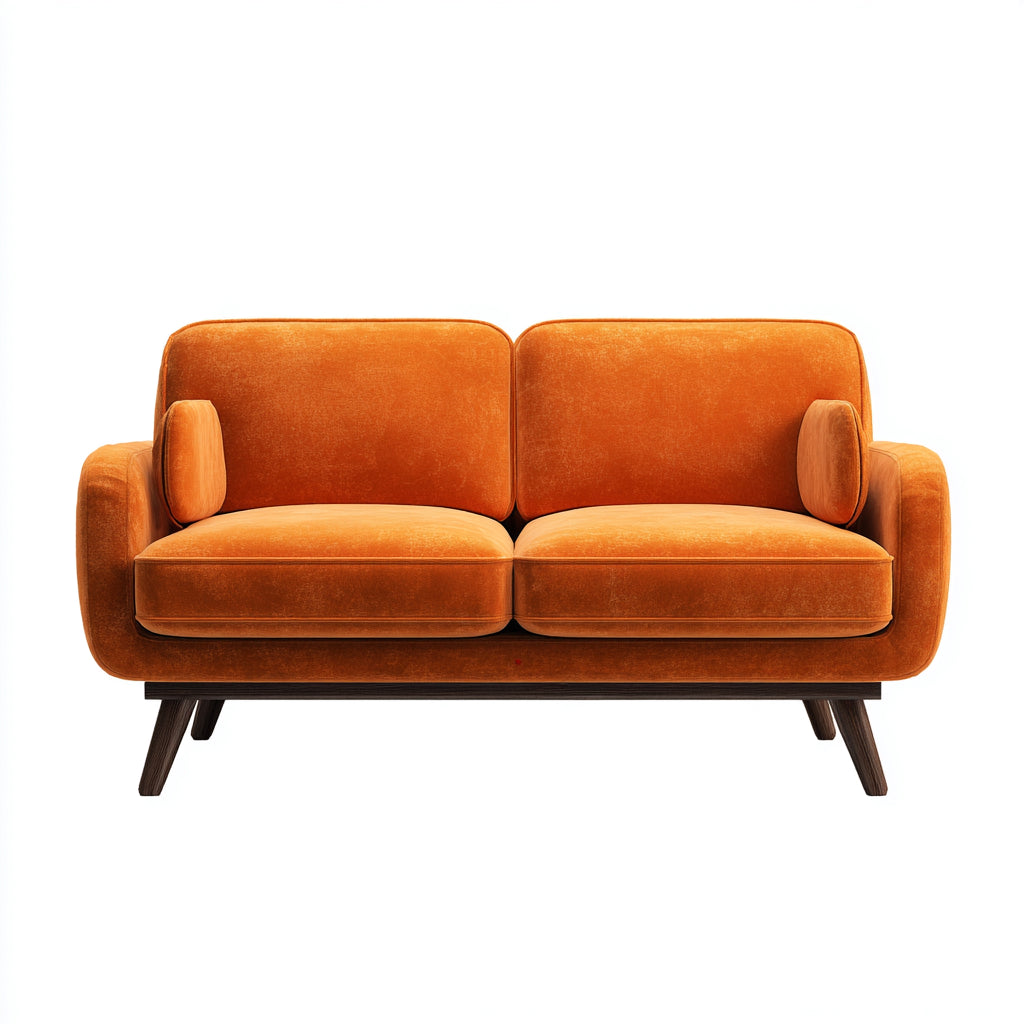 Sofás 2 plazas de tela 155x78x80cm - naranja-marrón - para salón diseño retro