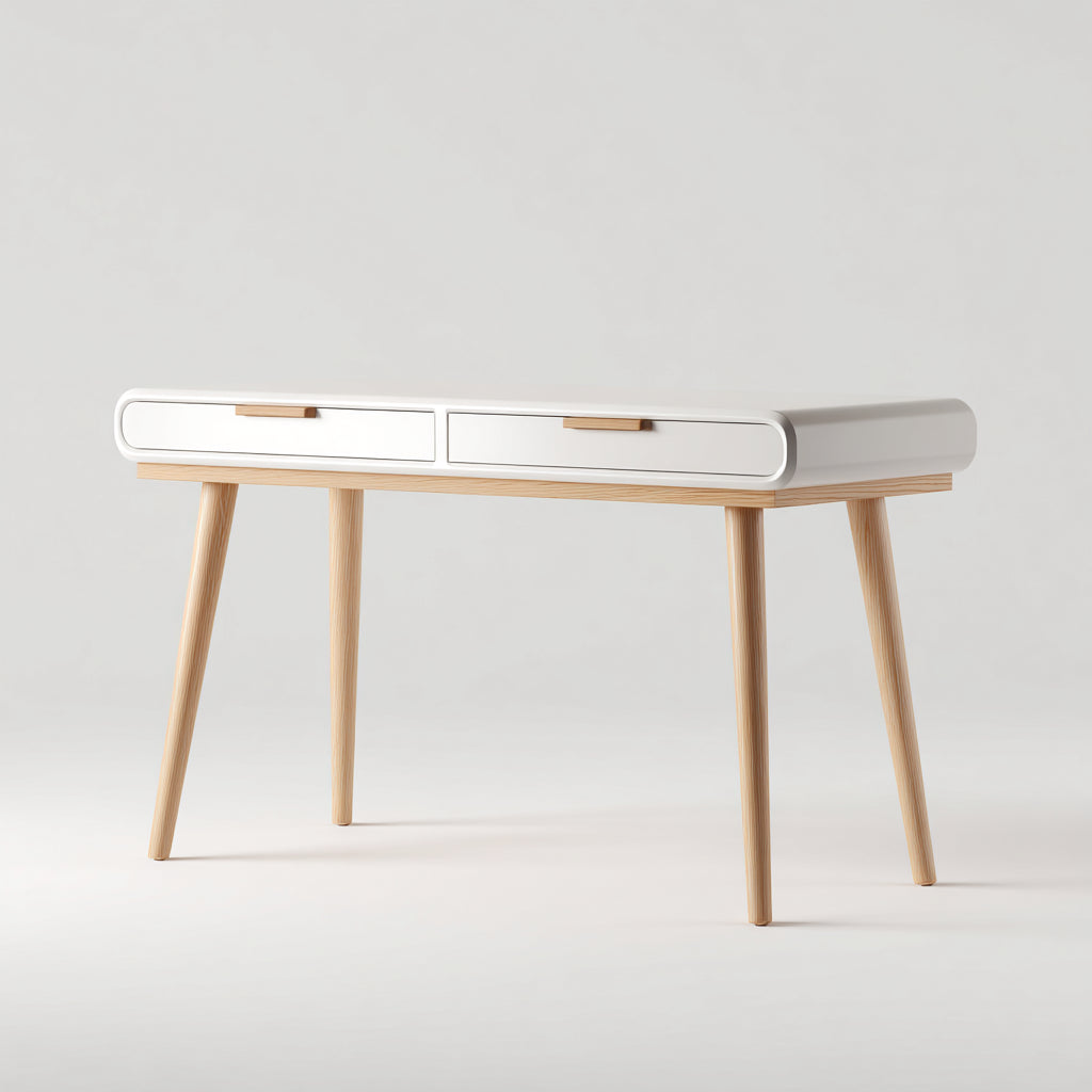Mesas de oficina de madera 120x60x76 cm - blanco-marrón - diseño nórdico con cajones