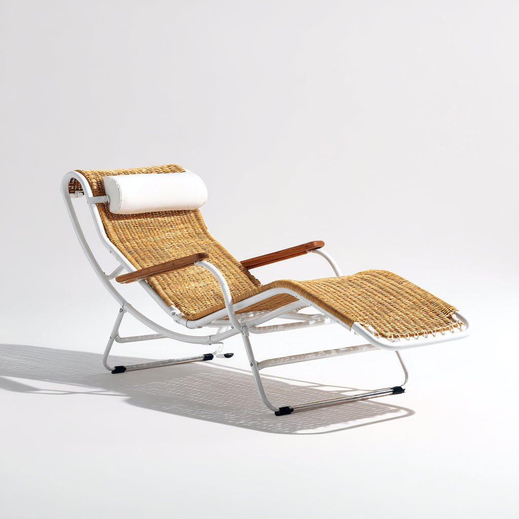 Tumbonas de ratán sintético 180x67x82cm natural-blanco para jardín - diseño reclinable con reposabrazos