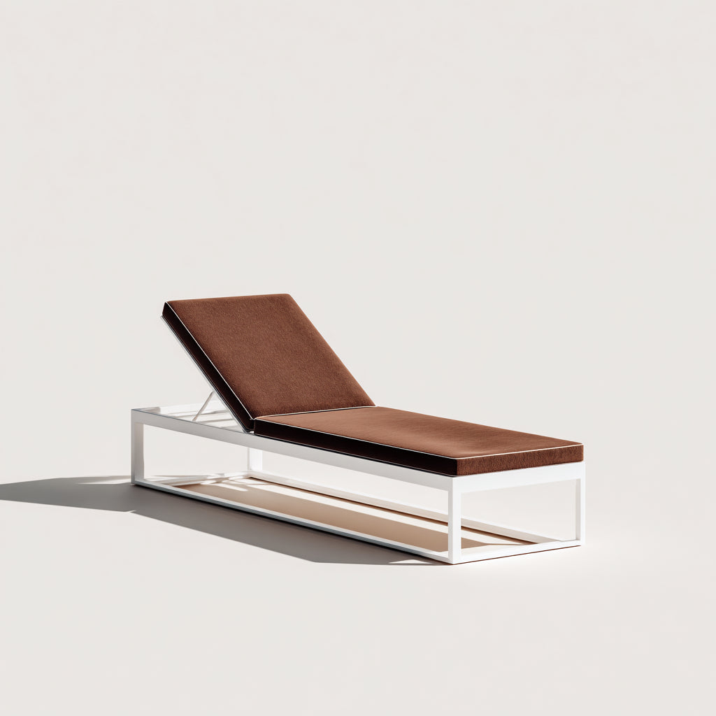 Tumbonas 200x70x85 cm - estructura metálica blanca y cojín marrón - respaldo reclinable moderno