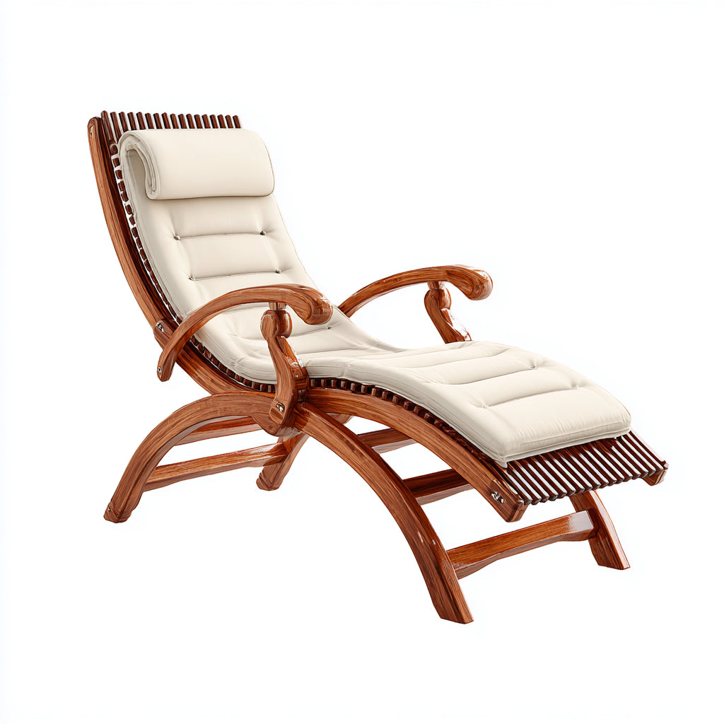 Tumbonas madera y piel sintética 190x70x95 cm natural-beige para exterior estilo clásico