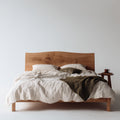 Camas dobles de madera 200x160x100 cm - natural con cabecero alto - diseño cálido para dormitorio