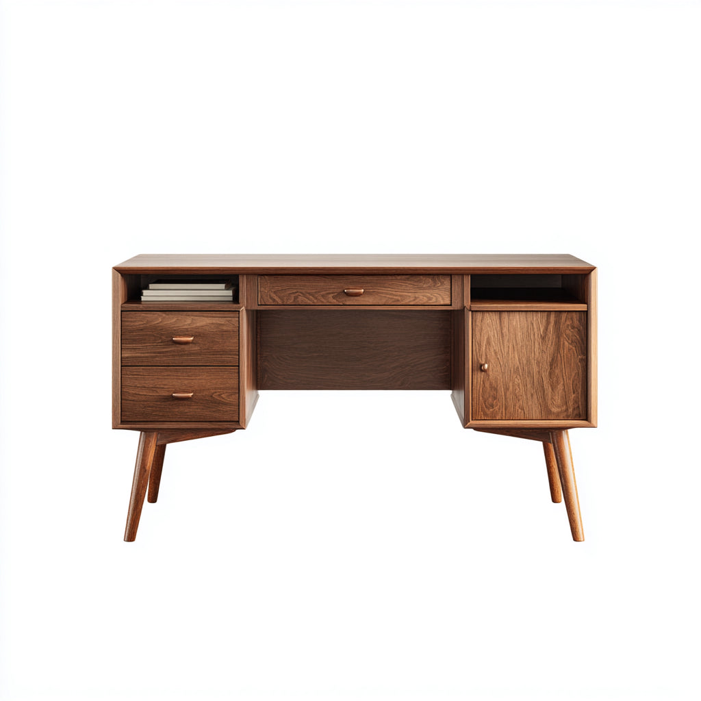 Mesas de oficina de madera 150x60x76 cm - marrón - diseño retro con cajones y puerta