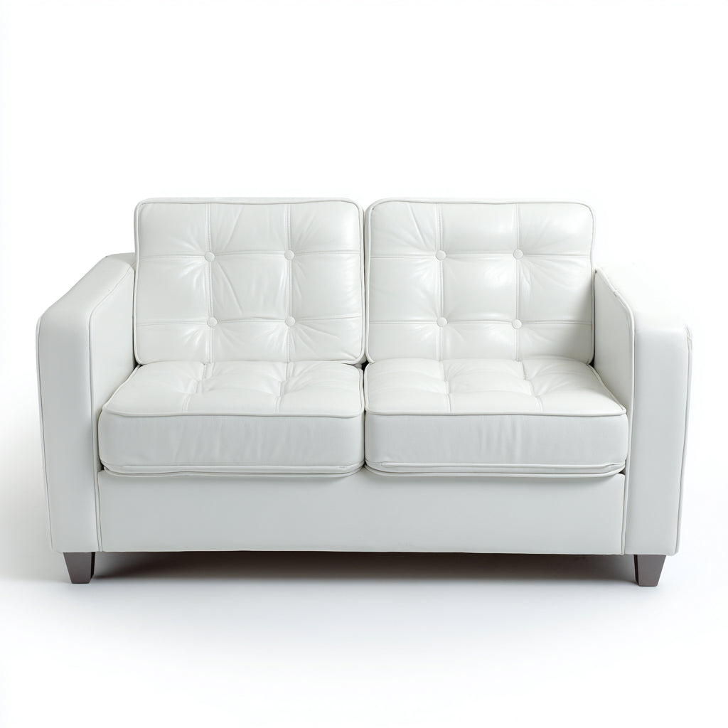 Sofás 2 plazas de piel sintética 155x82x80cm blanco-marrón para salón - diseño capitoné moderno