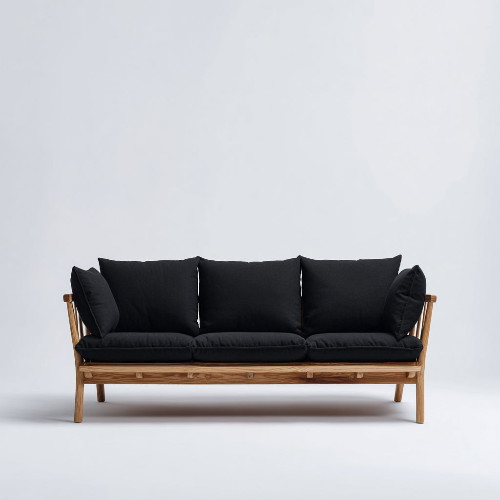 Sofás de exterior madera y tela 220x82x78 cm natural-negro para jardín estilo moderno