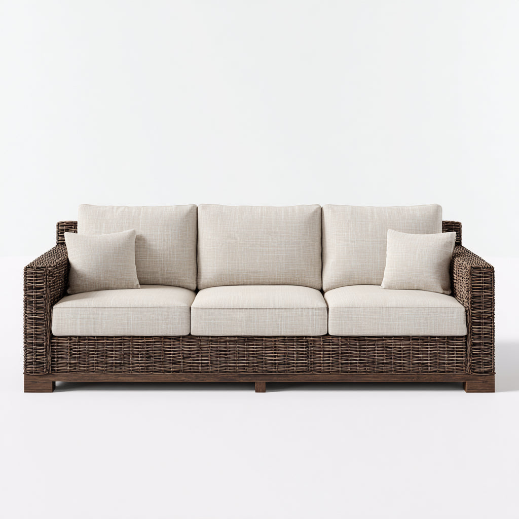 Sofás de exterior de ratán sintético 215x82x74cm - marrón-beige - para jardín diseño moderno