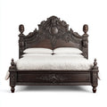 Camas dobles madera tallada 215x170x165 cm marrón para dormitorio estilo clásico