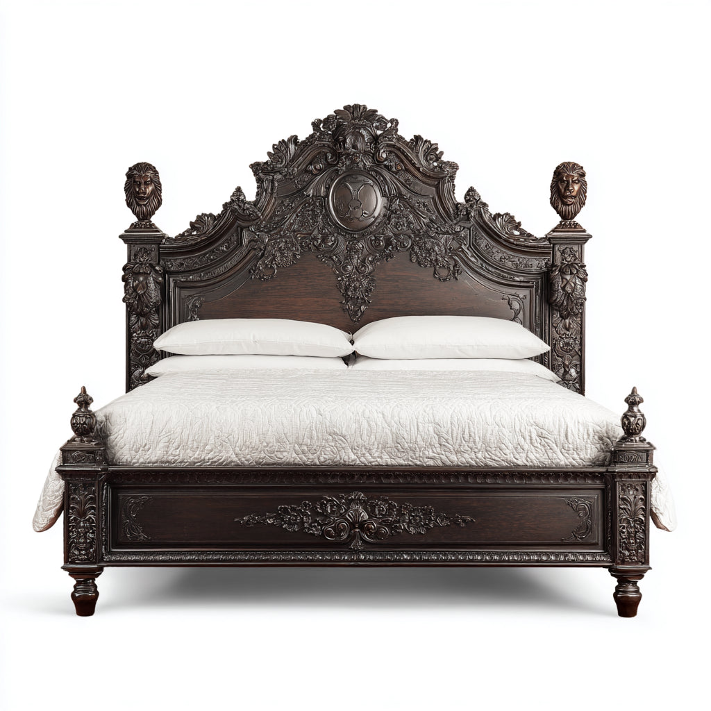 Camas dobles madera tallada 215x170x165 cm marrón para dormitorio estilo clásico