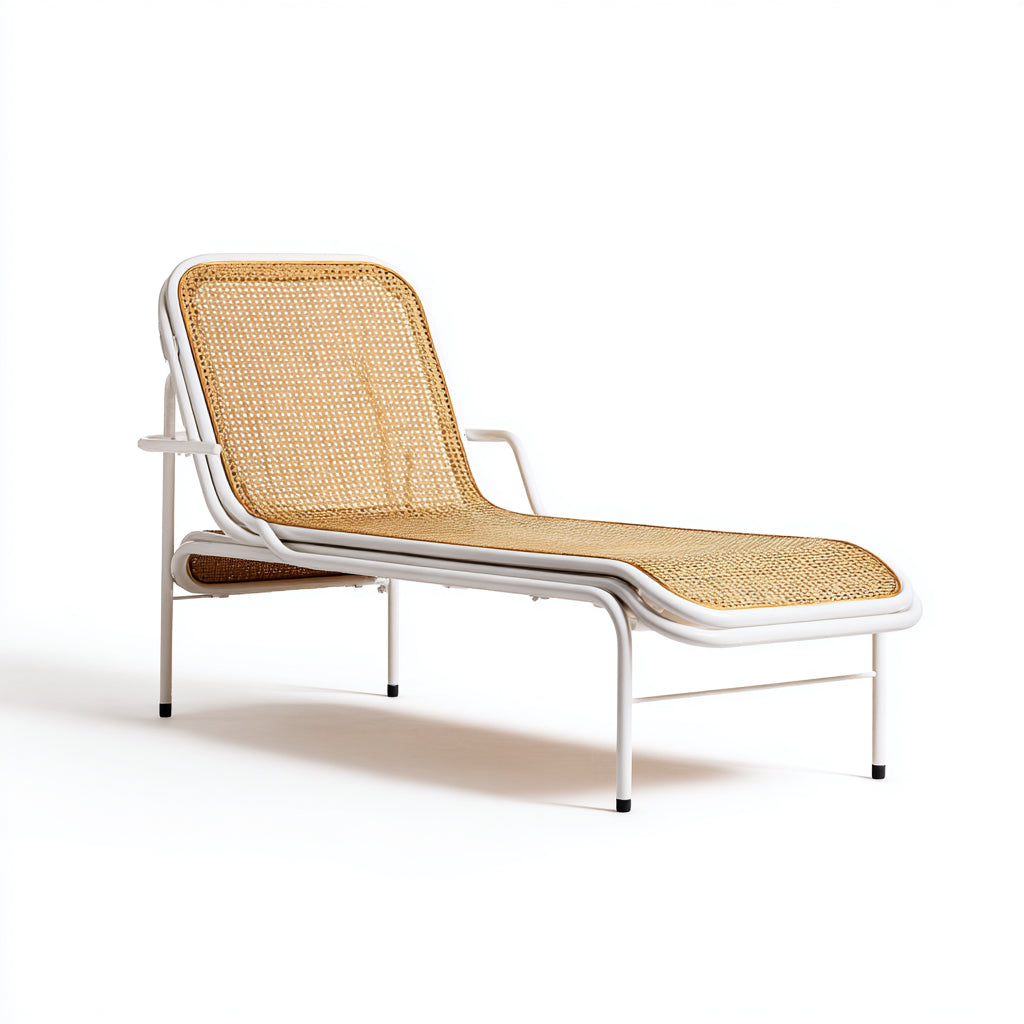 Tumbonas metal y ratán 190x65x85 cm beige-blanco respaldo ajustable
