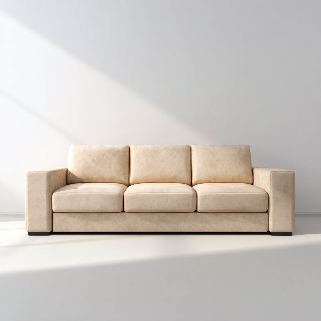 Sofás 3 plazas de tela 212x87x80cm beige-negro para salón - diseño moderno con brazos anchos