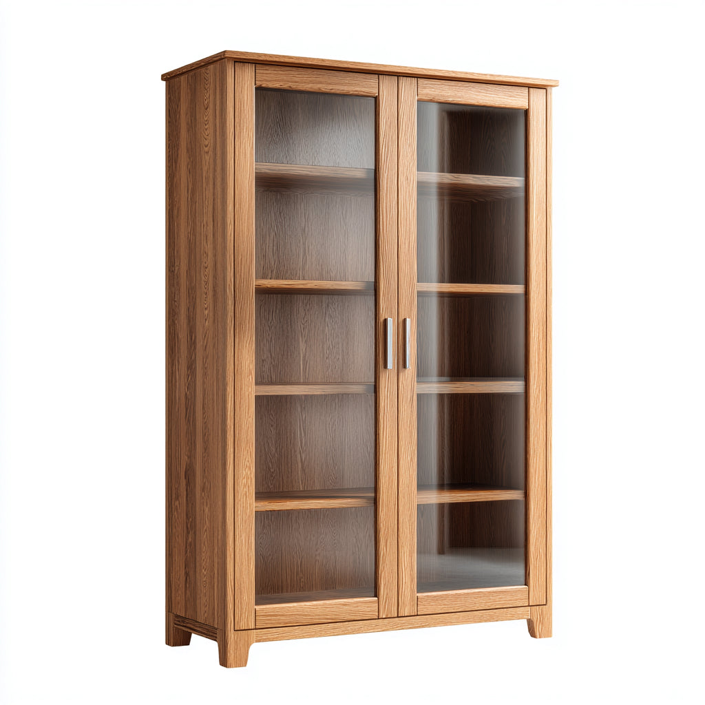 Estanterías de madera con puertas de vidrio 100x40x180 cm - marrón - diseño natural para salón