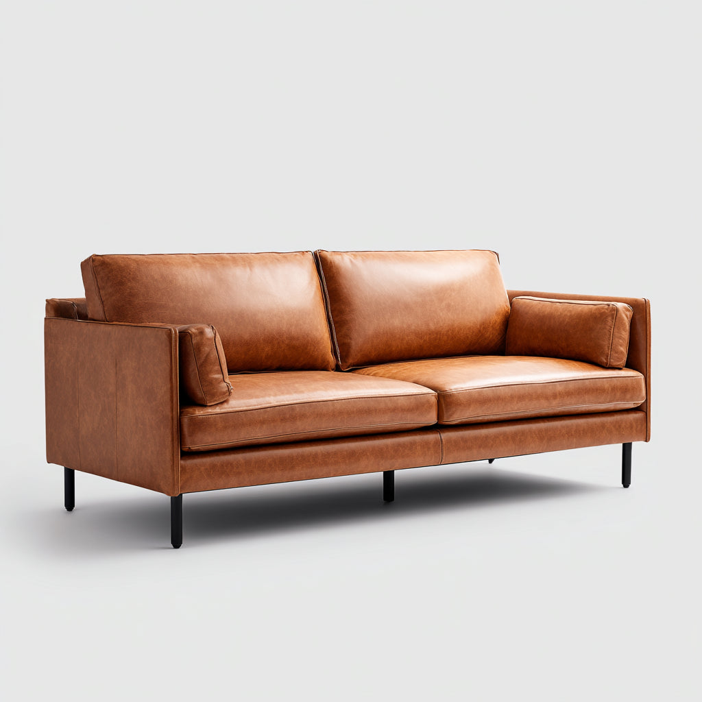 Sofás 2 plazas cuero sintético 200x88x82 cm marrón diseño moderno
