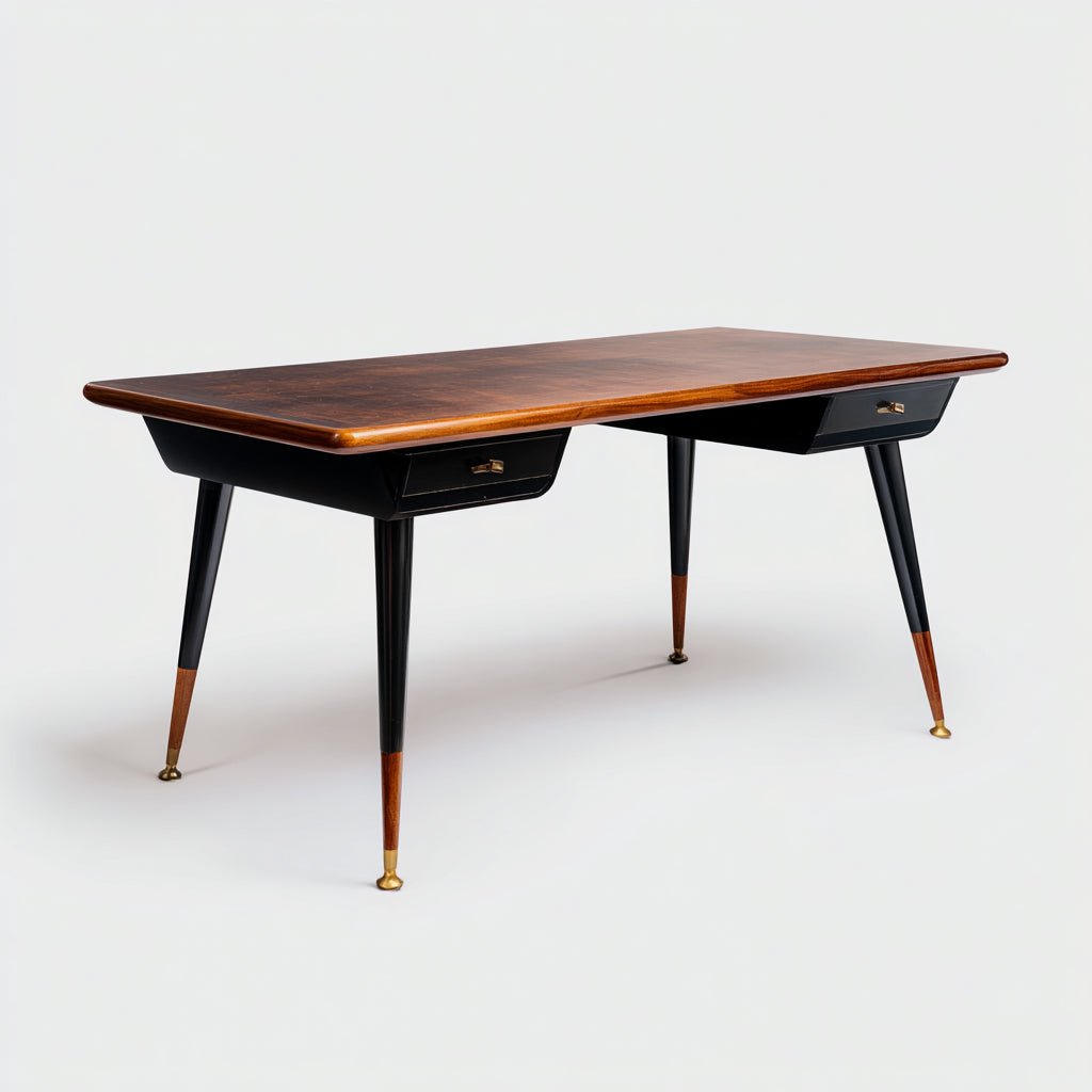 Mesas de oficina de madera 150x70x76 cm - negro-marrón - diseño vintage con cajones