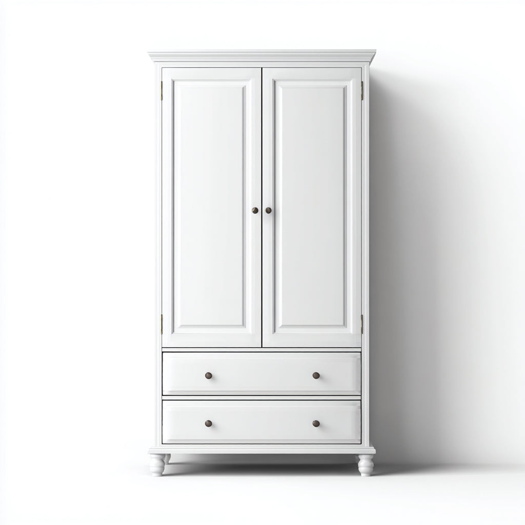 Armarios de madera 110x55x195 cm - blanco con 2 puertas y 2 cajones - diseño clásico para dormitorio