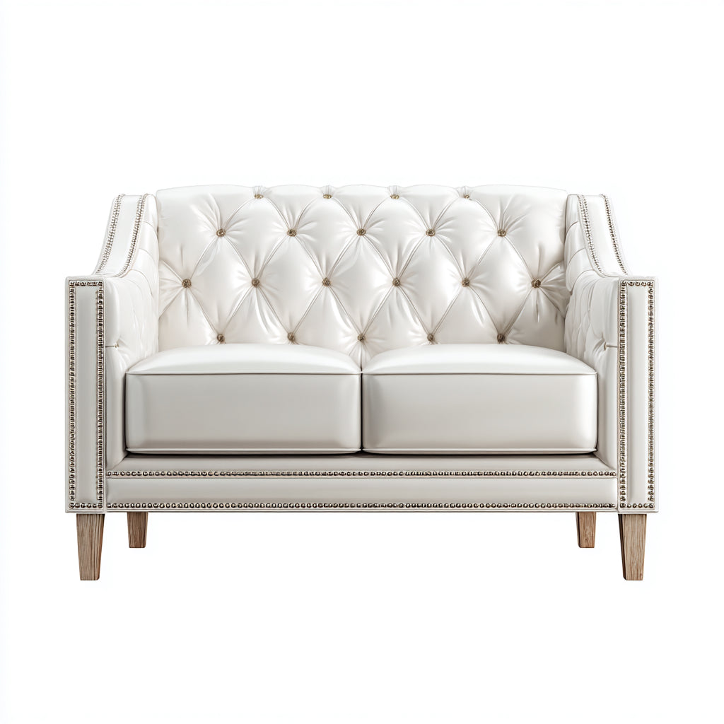 Sofás 2 plazas cuero sintético 165x85x82 cm blanco diseño capitoné
